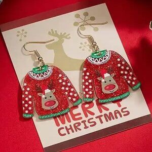 Acrylic Ugly Sweater REINDEER Dangle Earrings